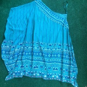 Blue chiffon dress one shoulder